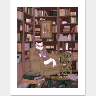 A Gentleman Cat in His Library Posters and Art